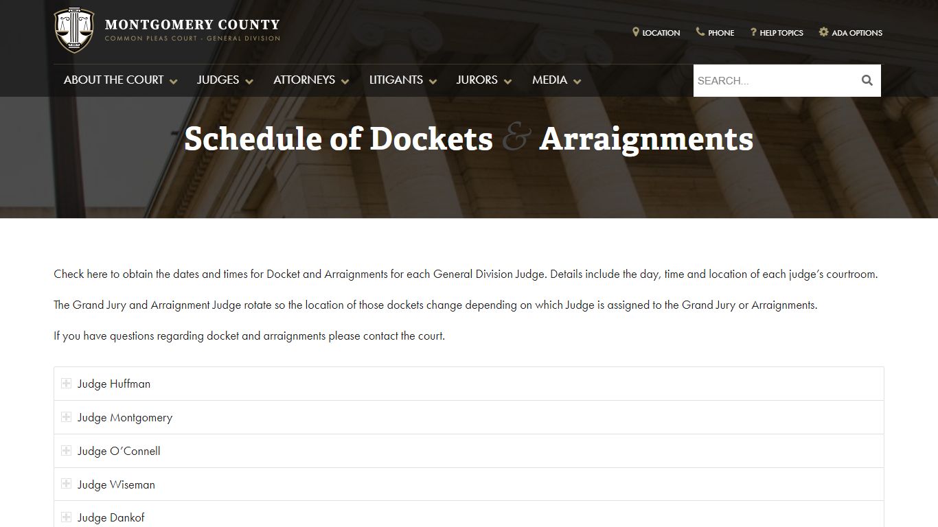 Schedule of Dockets & Arraignments - Montgomery County